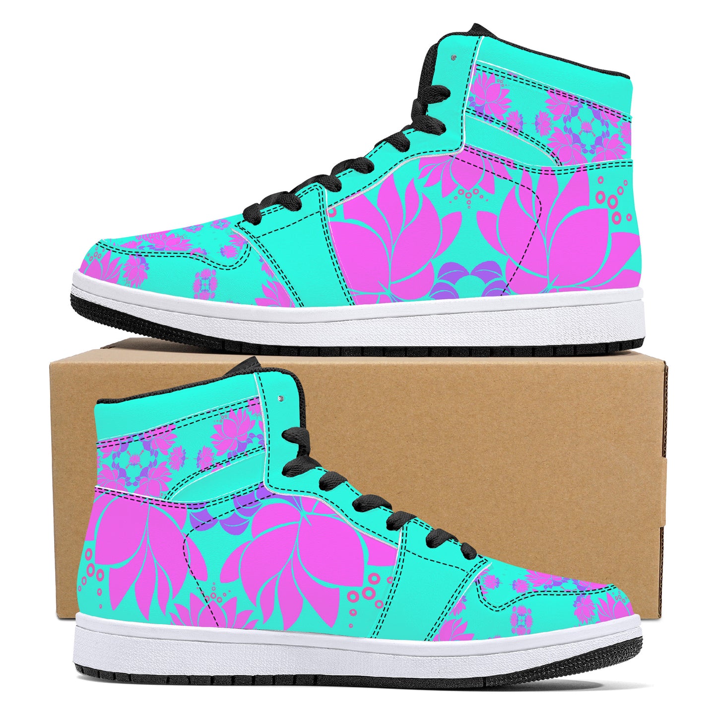 "Lotus" High-Top Synthetic Leather Sneakers