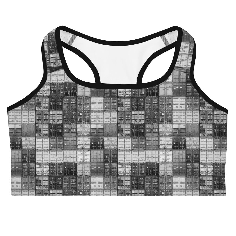 "Mono Shipping Containers" Sports Bra