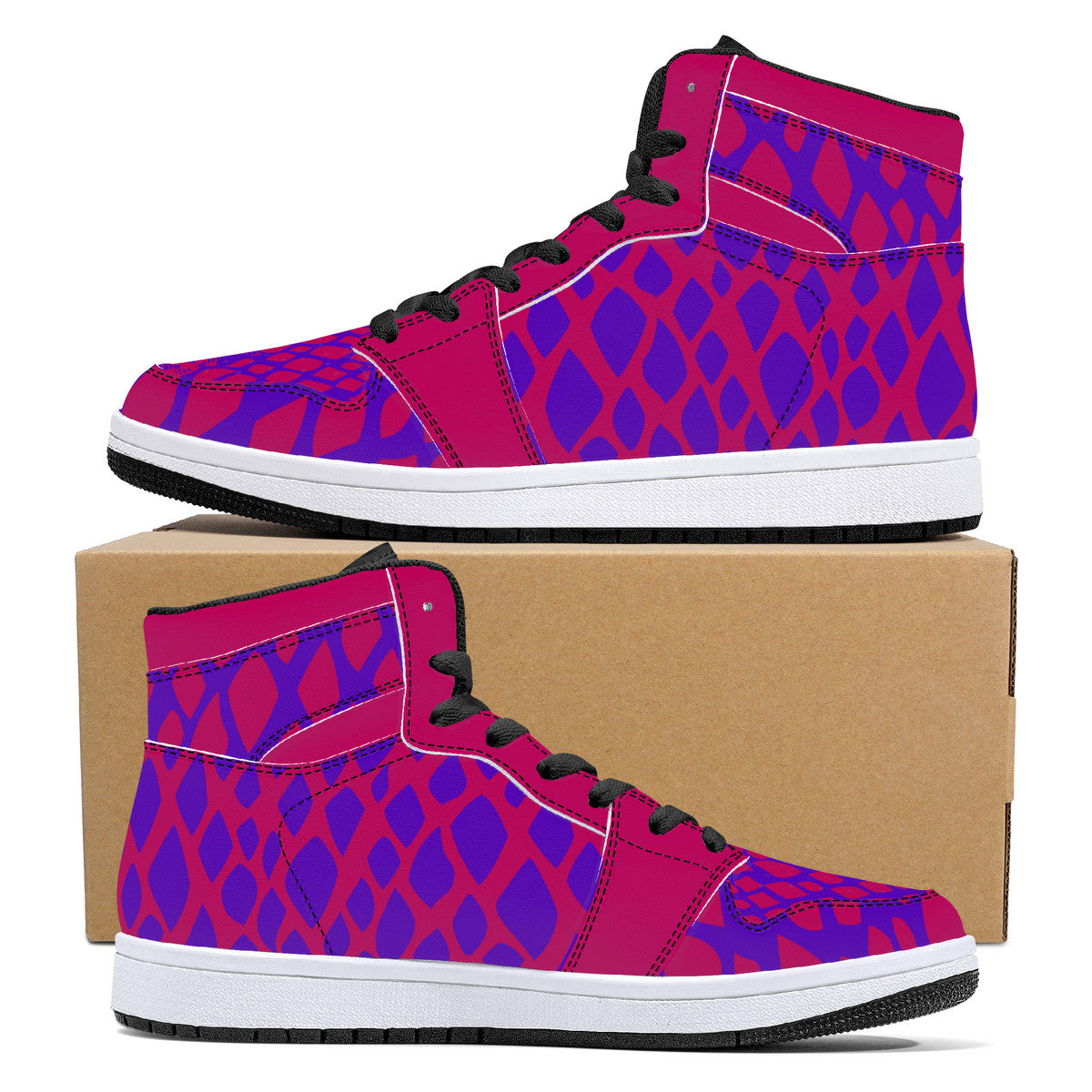 "Snake" High-Top Synthetic Leather Sneakers